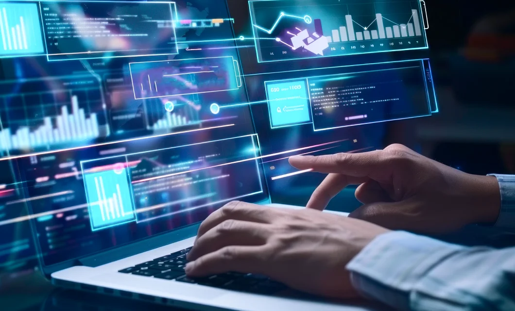 Businessman Using Laptop With Digital Marketing Data Advertising 1
